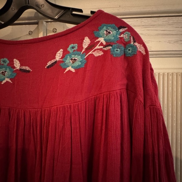 FREE PEOPLE Red Floral Te Amo Bohemian Mini Dress, Large - Picture 16 of 16